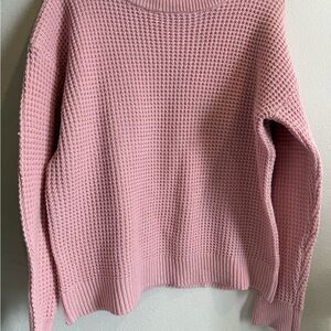 Time and Tru Pink Waffle Knit Crew Neck Sweater